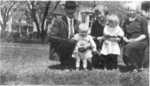 1923: Frank W. Duntemann (in hat), Sade Prendergast Duntemann (Frank's daughter-in-law) center, Martha Winkelmann Duntemann, Frank's wife, at right. Frank holds his grandson Frank W., and Sade holds her daughter Kathleen. Photo taken in Frank's front yard at Orchard Place, Illinois.